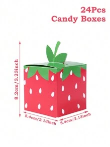 24pcs Red Strawberry Style Mini Gift Box, Three-Dimensional Candy Box Birthday Party Decoration, Strawberry Theme Gender Reveal Birthday Wedding Family Holiday Party Gift Wrapping Supplies