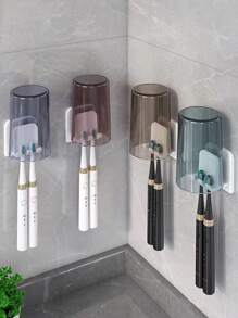 2pcs No-Drill Bathroom Toothbrush Holder Wall Mount Toothbrush Cup Organizer Rack For Electric Toothbrush