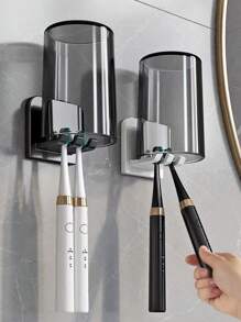 2pcs No-Drill Bathroom Toothbrush Holder Wall Mount Toothbrush Cup Organizer Rack For Electric Toothbrush