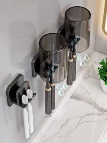 2pcs No-Drill Bathroom Toothbrush Holder Wall Mount Toothbrush Cup Organizer Rack For Electric Toothbrush