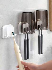 2pcs No-Drill Bathroom Toothbrush Holder Wall Mount Toothbrush Cup Organizer Rack For Electric Toothbrush