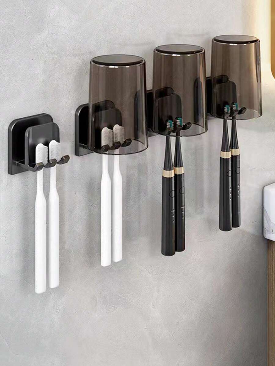 2pcs No-Drill Bathroom Toothbrush Holder Wall Mount Toothbrush Cup Organizer Rack For Electric Toothbrush