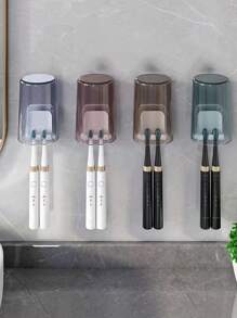 2pcs No-Drill Bathroom Toothbrush Holder Wall Mount Toothbrush Cup Organizer Rack For Electric Toothbrush