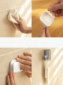 2pcs No-Drill Bathroom Toothbrush Holder Wall Mount Toothbrush Cup Organizer Rack For Electric Toothbrush