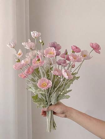 1 件仿真虞美人花束，触感逼真，长茎植绒。可用于婚礼、节日派对、日常装饰和家居插花。可作为圣诞节、万圣节、感恩节、生日、情人节和母亲节的礼物，餐桌装饰品，塑料人造花。