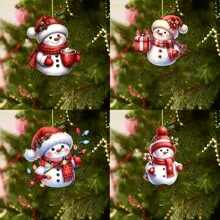 4pcs Cute Christmas Snowman Hanging Decorations, Christmas, New Year, Christmas Tree, Valentine's Day, Wedding, Celebration Acrylic Ornament, 2D Flat Acrylic Pendant