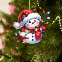 4pcs Cute Christmas Snowman Hanging Decorations, Christmas, New Year, Christmas Tree, Valentine's Day, Wedding, Celebration Acrylic Ornament, 2D Flat Acrylic Pendant