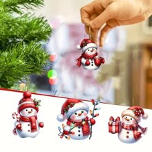 4pcs Cute Christmas Snowman Hanging Decorations, Christmas, New Year, Christmas Tree, Valentine's Day, Wedding, Celebration Acrylic Ornament, 2D Flat Acrylic Pendant