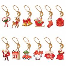 12 PIEZAS Decoraciones colgantes de árbol de Navidad, producto de papel, diseño lindo de Papá Noel, reno y hombre de jengibre con diseño de caramelos, colgantes navideños con cuerda para decorar puertas, paredes, árboles en interiores y exteriores - Multicolor - Ver 13