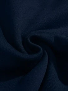 两件套少女休闲宽松字母印花套头连帽卫衣和直筒抽绳裤，保暖内衬，适合春、秋、冬三季穿着。 - 藏蓝色 - 查看 9