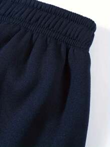 两件套少女休闲宽松字母印花套头连帽卫衣和直筒抽绳裤，保暖内衬，适合春、秋、冬三季穿着。 - 藏蓝色 - 查看 6