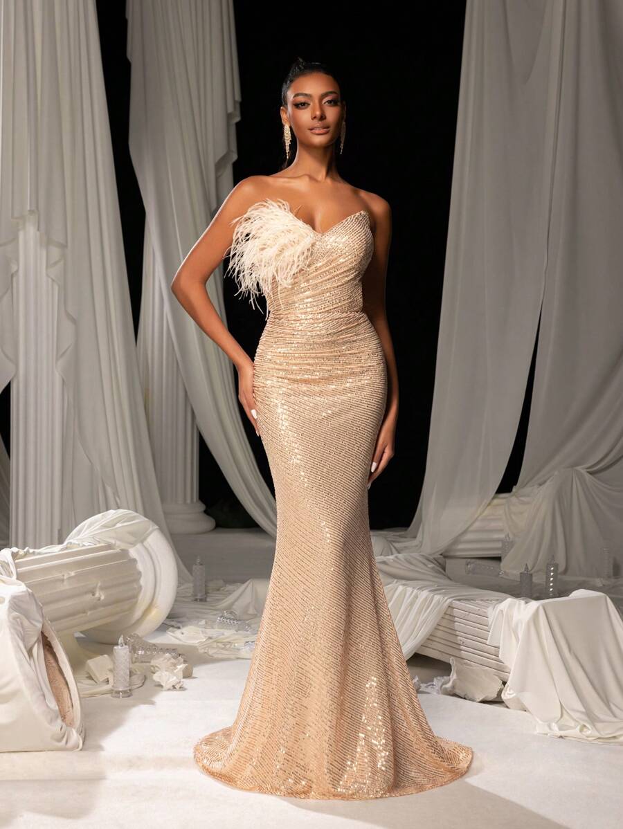 Elisanya Elegante vestido de festa formal com lantejoulas e bainha de sereia, vestido de baile de noite, para convidados de casamento, formatura, jantar