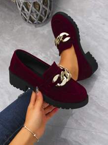 Mocassini alla moda dal design morbido stile britannico, donna, con fibbia dorata, senza lacci, flat comodi con suola spessa, stile college ossido di sangue - Tre bottoni rosa rossa - Visualizzare 7