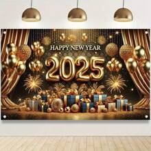 2025 新年快乐庆祝横幅 - 通用聚酯纤维派对背景，适合家庭和花园庆祝活动的节日室内氛围装饰，无需电力 - 彩色 - 查看 5
