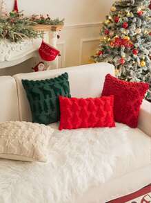 1 vỏ gối trang trí Giáng sinh, thêu cây thông Noel, đệm ghế sofa, dùng trang trí phòng ngủ và phòng khách - Đỏ - Xem 2