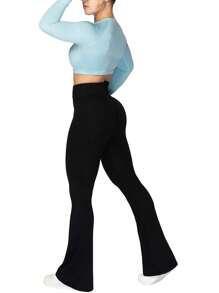 3 piezas Mallas acampanadas para mujer con control de abdomen, cintura cruzada y pierna ancha - Paquete de 4 (negro) - Ver 6