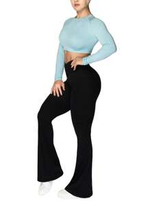 3 piezas Mallas acampanadas para mujer con control de abdomen, cintura cruzada y pierna ancha - Paquete de 4 (negro) - Ver 5