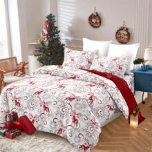3PCS Christmas Reindeer Print Duvet Cover Set(1*Duvet Cover + 2*Pillowcase, Without Core),Christmas Theme,All Seasons, Soft, Breathable, And Hypoallergenic Winter Theme Holiday Decor Gift For Bedroom,The Perfect Christmas Gift
