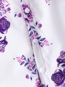 1pc Baby Girls' Cute & Comfortable Long Sleeve Patchwork Jumpsuit, Autumn/Winter - Purple - View 6