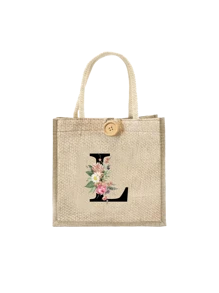 Letter Print Tote Bag, Floral Print Linen Tote Bag, Button Decor Tote Bag, Minimalist Large Capacity Tote Bag, Portable Casual Storage Tote Bag, Multi-Function Shopping Bag, New Design, Large Capacity - Khaki - View 17
