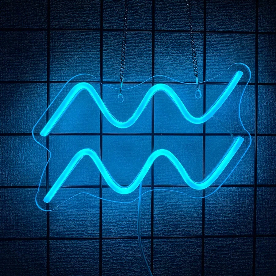 Biển hiệu đèn Neon sóng cho phòng ngủ màu xanh băng, đèn Neon sóng nghệ thuật trang trí tường Biển hiệu đèn Neon sóng cho trang trí tường phòng khách phòng ngủ văn phòng quán bar tiệc sinh nhật Giáng sinh, nguồn điện USB 5V. - Ánh sáng màu xanh - Xem 1