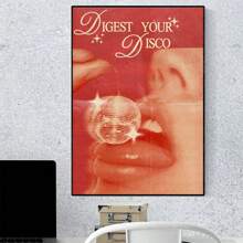 1 peça, pôster de tela de mulher com bola de discoteca vintage, arte luxuosa de bola de espelho, estética moderna e divertida, estilo nórdico, decoração de sala de casa, arte de parede, presente ideal para quarto, sala de estar, corredor, arte de parede, decoração de parede, sem moldura