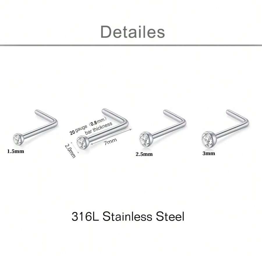 44PCS 20G Clear Nose Studs For Work Plastic Nose Nail For Silver