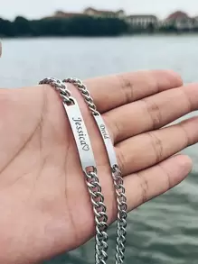 2pcs/Set Personalized Anniversary Couple Stainless Steel Jewelry Set - High-Quality Custom Name Gift For Men And Women - Romantic Token Of Love And Commitment