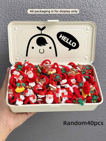 10/20/30/40pcs/Pack Random Christmas Series Hair Scrunchies, With Santa Claus, Reindeer & Other Festive Elements, Suitable For Christmas, Parties And Everyday Use