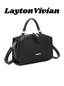 LaytonVivian Women's Square Crossbody Bag With Simple Minimalist Side Handle - màu đen - Xem 1