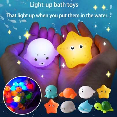 1/4/5/6/8/9-Piece Set Of Light-Up, Holeless Water Toys, Underwater Flashing And Color-Changing Lights, Floating Bathtub, Bathroom, And Pool Toys, Christmas Gifts For Children, Boys, And Girls.