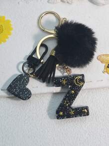 1 件树脂星空环氧字母钥匙扣，带流苏和黑色毛球装饰，送给朋友和母亲的礼物，汽车配件包饰，书包挂绳，带身份证夹，汽车配件包饰 - 黑色 - 查看 36