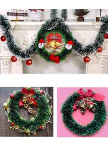 2 件/包人造金属丝圣诞花环、绿色雪花环、人造圣诞松树彩带，适用于派对、悬挂天花板装饰、圣诞树、壁炉架、楼梯栏杆、户外、室内、节日 - 彩色 - 查看 5