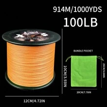Chelesh 1000m 4 股编织橙色 PE 钓鱼线，多用途包装，咸水和淡水，10-100 磅，适用于诱饵钓鱼，耐用、顺畅、远距离抛投，钓鱼礼物，节日装饰 - 橘色 - 查看 18
