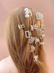 5-10 piezas Ganchos para el cabello de mujer con metal y rhinestones, Pinzas de pelo elegantes, Accesorios de moda
