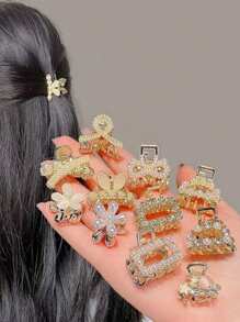 5-10 piezas Ganchos para el cabello de mujer con metal y rhinestones, Pinzas de pelo elegantes, Accesorios de moda
