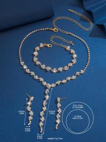 Korean Style Tassel Fashion Model Accessory Shiny Rhinestone Silver Necklace Bracelet Set