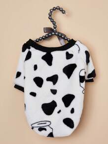 1pc Random Color Cow Print Fleece Sweatshirt For Small Dogs & Cats, Pet Clothing, Warm Autumn/Winter Sleepwear, Please Check Pet's Neck & Chest Size Before Purchase
