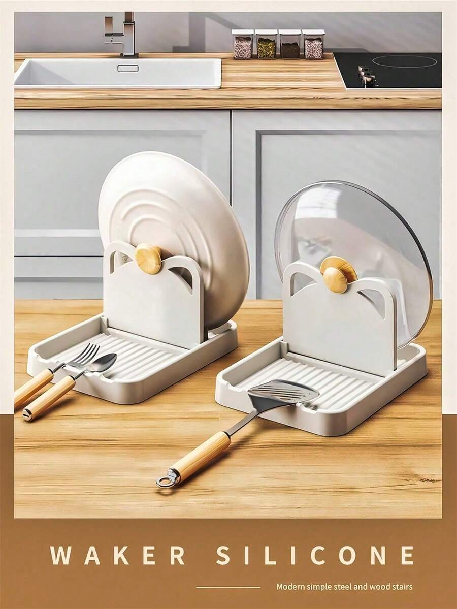 1pc Multi-Function Kitchen Utensil Holder With Fork, Spoon, Lid Holder And Knife Rack, Foldable Cutlery Organizer, Convenient Cooking Tools - Multicolor - View 1