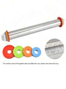 1pc 17-inch Stainless Steel Rolling Pin With Adjustable Roller Thickness Scale For Rolling Dough, Pastry, And Fondant - Silver - View 3