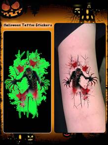 1 Mảnh, Tiệc Halloween, Đầu Lâu Phát Sáng, Zombie Phát Sáng, Hình Xăm Tạm Thời Cho Nam Và Nữ, Hình Xăm Tạm Thời Halloween Phát Sáng - Nhiều Thiết Kế Độc Đáo, Không Thấm Nước Và Bền, Hoàn Hảo Cho Các Bữa Tiệc Và Trang Trí - Nhiều màu - Xem 14