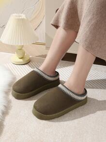 Pantuflas de mujer talla grande de efecto y peludas, con plataforma gruesa y punta cerrada, de fácil deslizamiento. Botas de nieve de exterior de moda y cómodas para interior/exterior con suela antideslizante de TPR - Verde militar - Ver 3