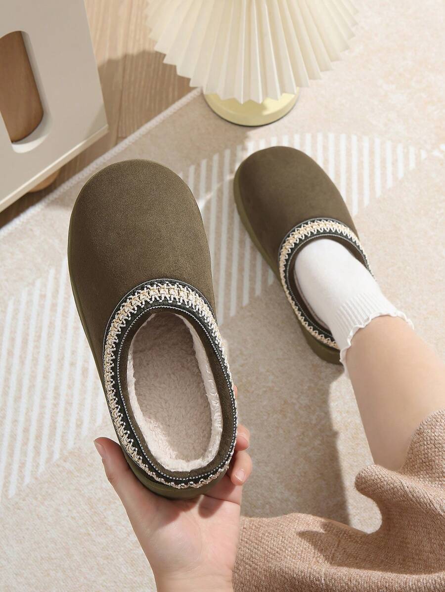 Pantuflas de mujer talla grande de efecto y peludas, con plataforma gruesa y punta cerrada, de fácil deslizamiento. Botas de nieve de exterior de moda y cómodas para interior/exterior con suela antideslizante de TPR - Verde militar - Ver 1