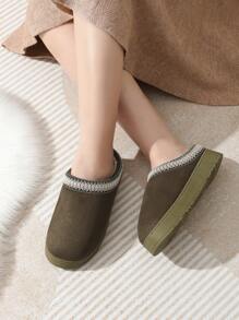 Pantuflas de mujer talla grande de efecto y peludas, con plataforma gruesa y punta cerrada, de fácil deslizamiento. Botas de nieve de exterior de moda y cómodas para interior/exterior con suela antideslizante de TPR - Verde militar - Ver 2