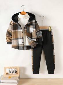 秋冬款男童时尚格子套装