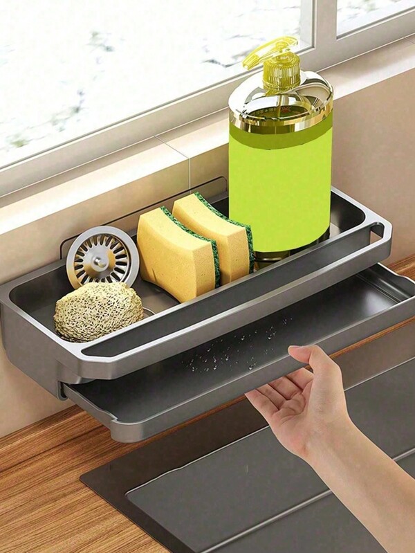 1pc Multifunctional Kitchen Sink Faucet Hanging Rack, Sponge Draining Holder, Home Dishcloth Storage Rack