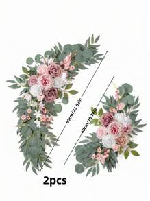 2pcs Luxury Artificial Rose Wreath Decor Set, Suitable For Wedding Arch Decoration, Holiday Party, Indoor & Outdoor Decor, Room Decoration, Sign & Banner Floral Decor - Multicolor - View 13