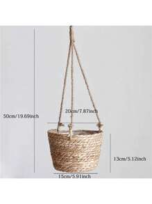 Handcrafted Woven Basket Hanging Planter With Jute Rope - Perfect For Indoor Or Outdoor Decor (Random Color) Gifts Birthday Graduation
