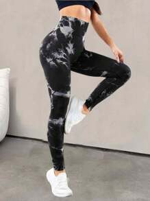 Quần tập yoga nhuộm loang cạp cao không đường may cho nữ, thấm hút mồ hôi, nhanh khô, độ đàn hồi cao, mông đào, quần bó Capri ôm vừa vặn, thích hợp cho phòng tập thể dục, phòng tập yoga, đồ thể thao ngoài trời - Nhiều màu - Xem 3