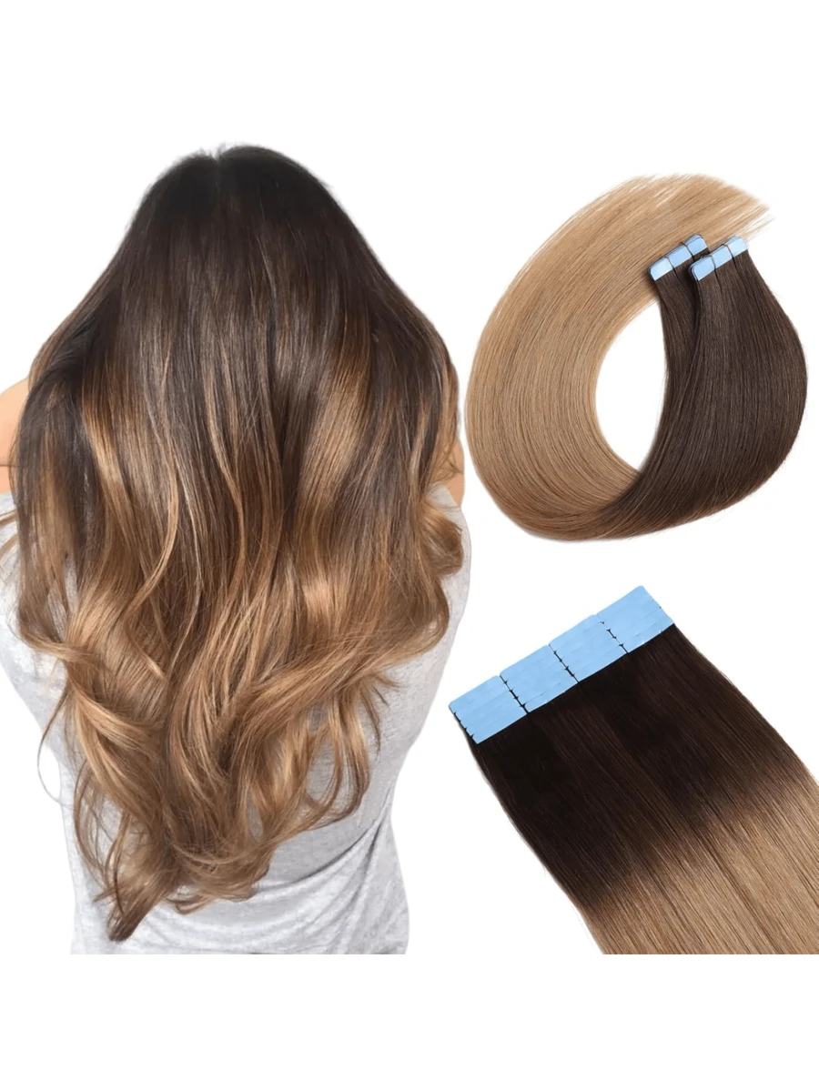 Kercsityn Tape In Human Hair 10-24 Inch Piano Color Hair Extensions Silky Straight Remy Human Hair Seamless Skin Weft Tape In Hair Extensions 20Pcs